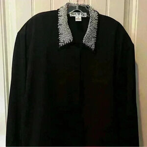 Harbour Vue Black Dress Shirt Size 40 Pearl Collar Stunning Holiday Party Chic